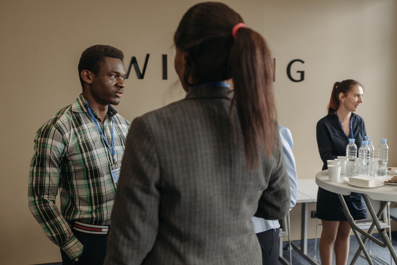 Guests connecting at a corporate networking reception