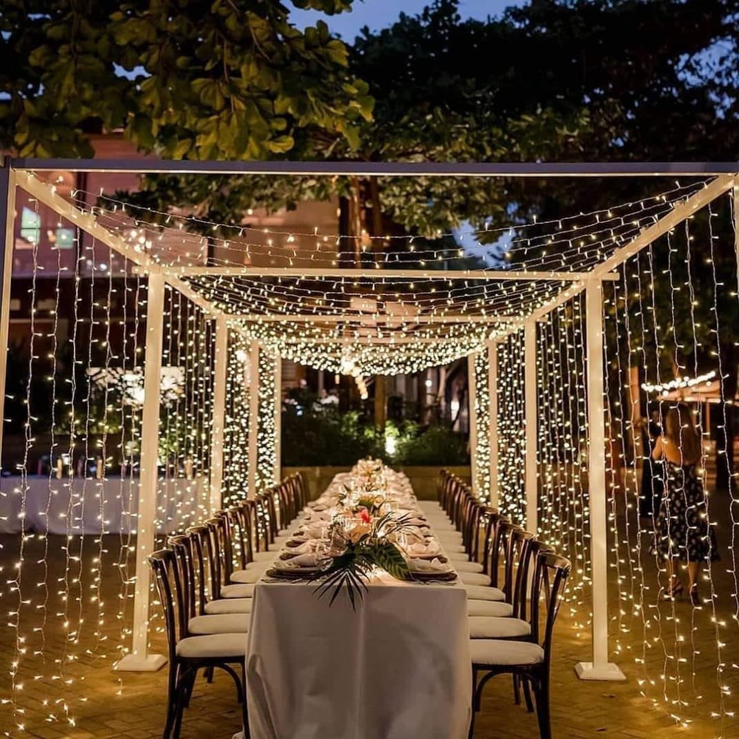 Crystal candelabra mandap with hanging fairy lights